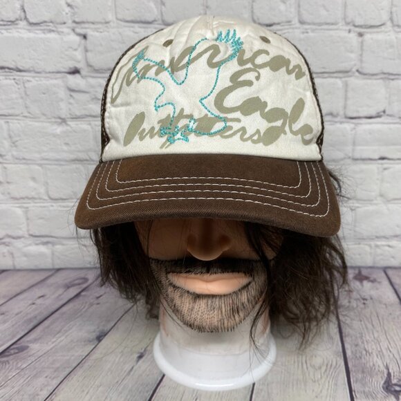 Vintage American Eagle Women Trucker Hat Mesh Cap Snapback Brown White Foam - Picture 1 of 10